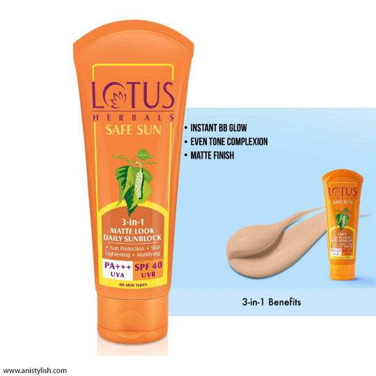 Lotus Herbals Safe Sun 3-in-1 Matte Look Tinted Sunscreen SPF 40 PA+++-Which sunscreen is best for oily skin