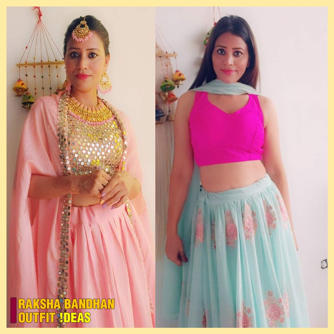 lehenga and shrug outfit-Raksha Bandhan outfit ideas for Women Girl