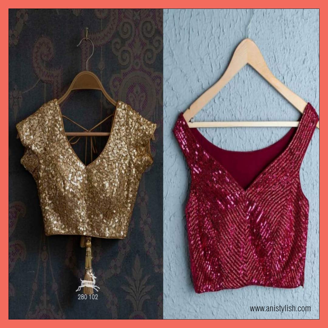 Golden Sequin Blouse Design-Latest blouse design with image