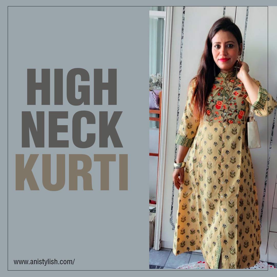 High Neck Kurti Design-Best Beautiful Kurtis for College Girl for Summer